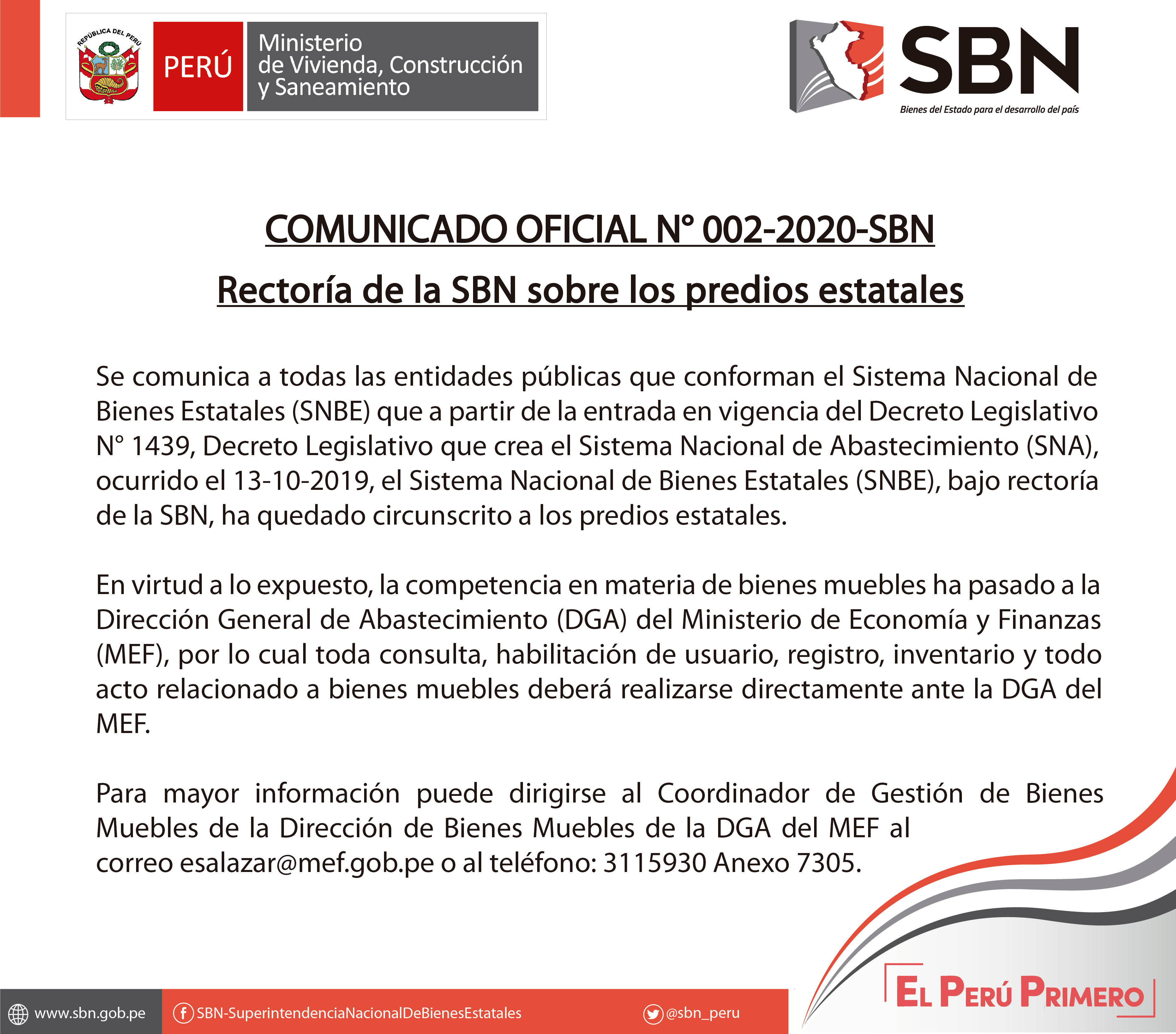  COMUNICADO OFICIAL N° 002-2020-SBN
