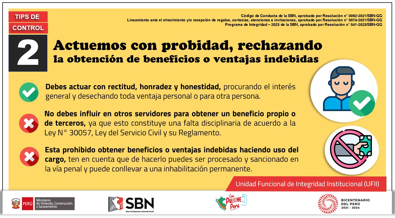 Campaña: Actuemos con probidad, rechazando la obtención de beneficios o ventajas indebidas