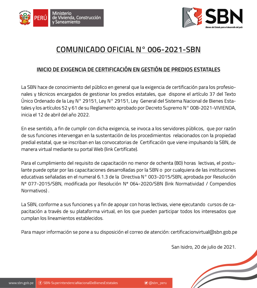  COMUNICADO OFICIAL N° 006 - 2021