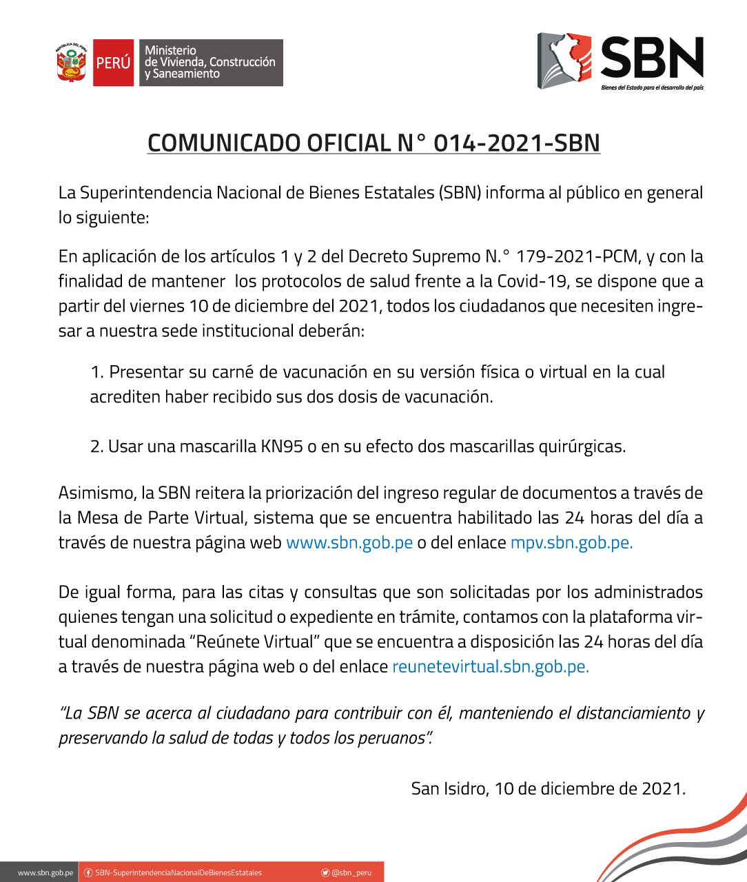  COMUNICADO OFICIAL N° 014 - 2021