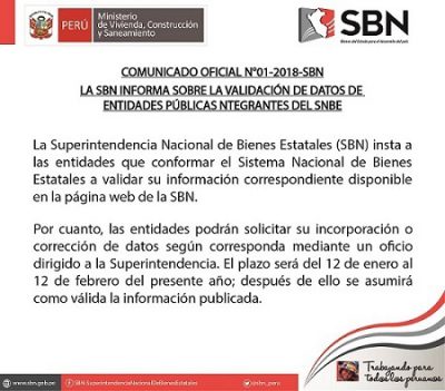  COMUNICADO OFICIAL Nº 001-2018 – SBN