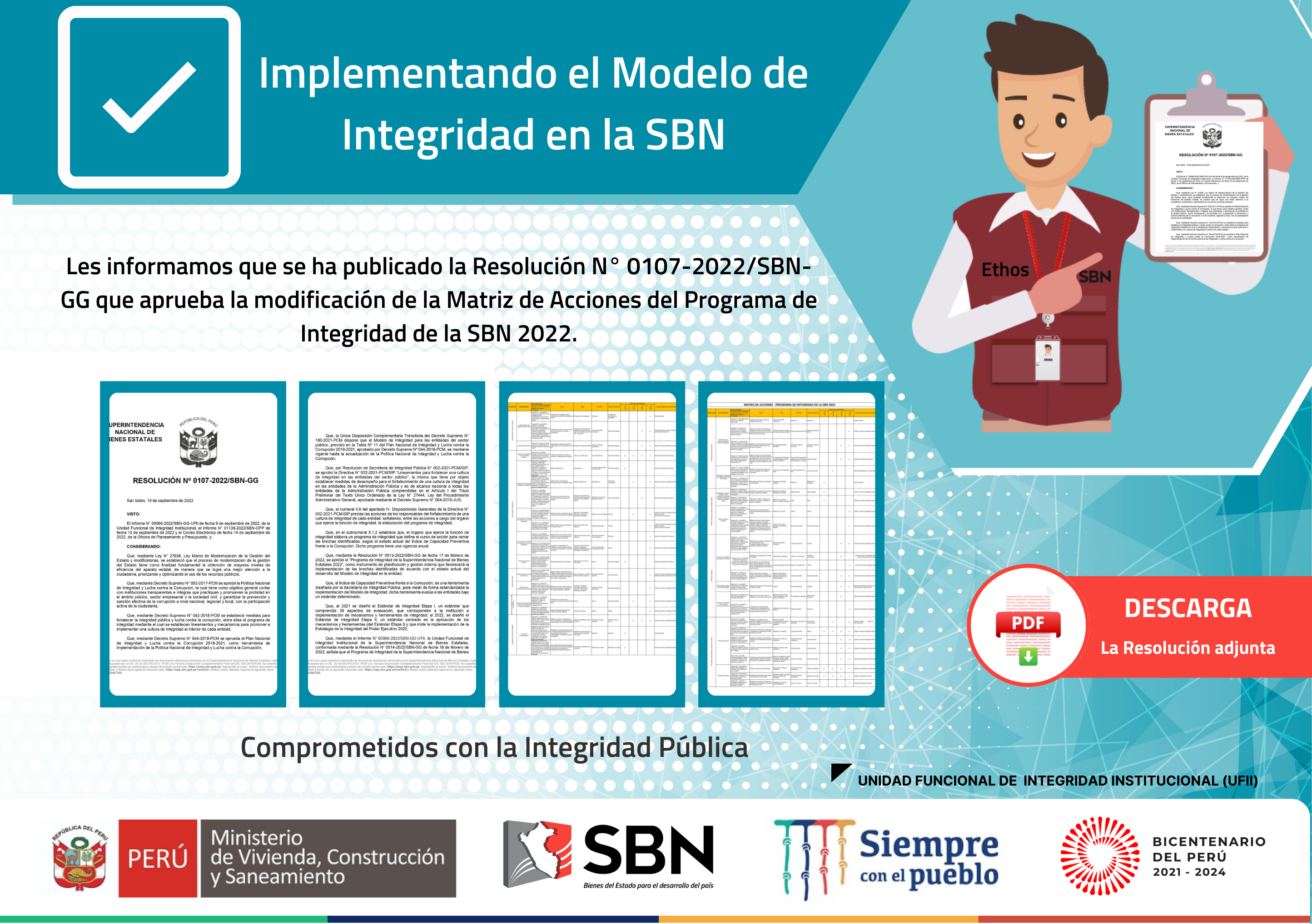  Campaña de difusión: Modificación del Programa de Integridad 2022 de la SBN.