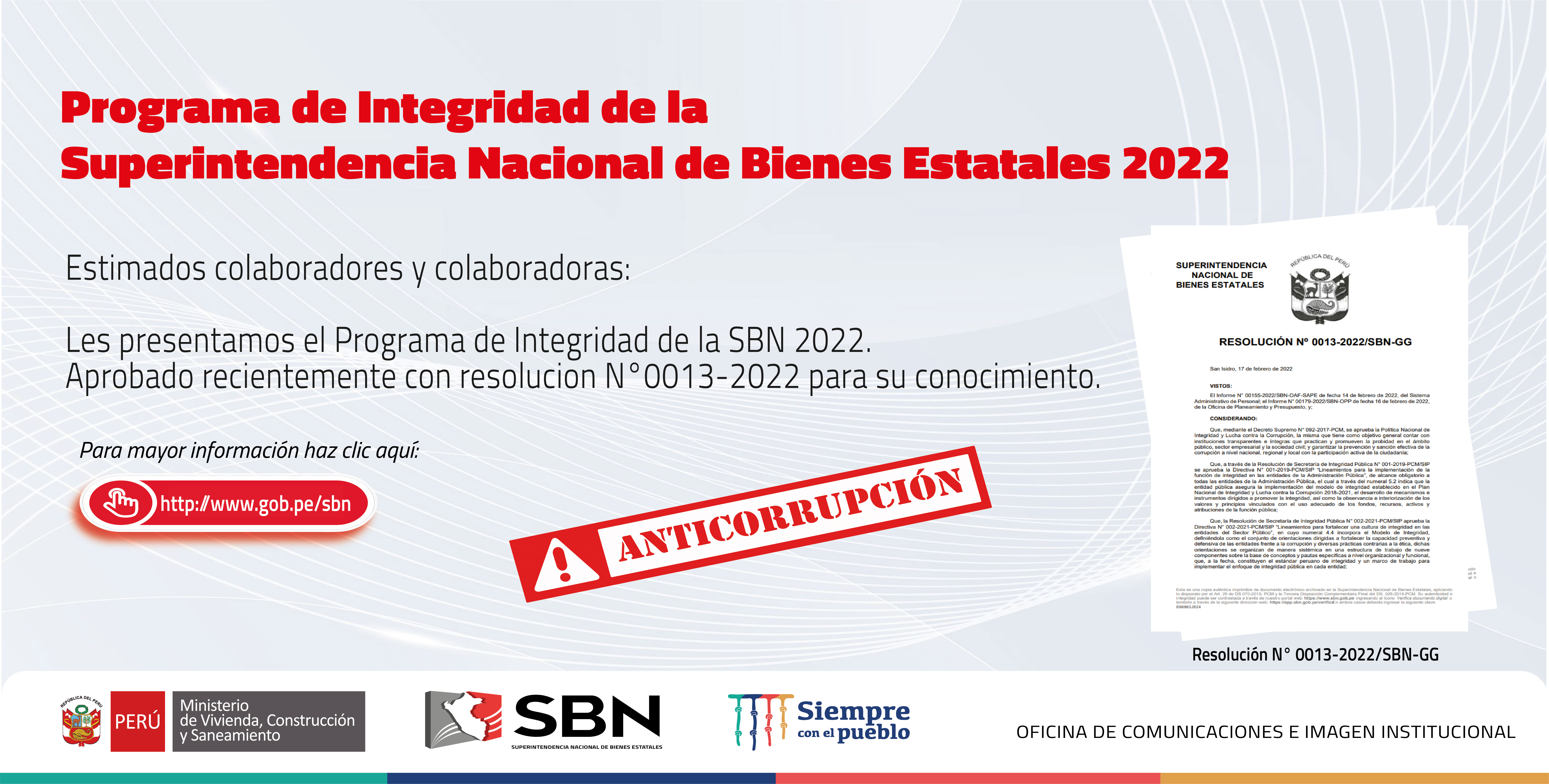 Programa de Integridad de la Superindencia Nacional de Bienes Estatales 2022